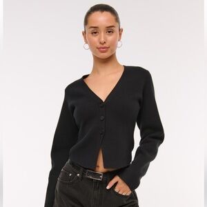 LuxeLoft Rounded Sleeve Cardigan  | Black Button-Up Cardigan